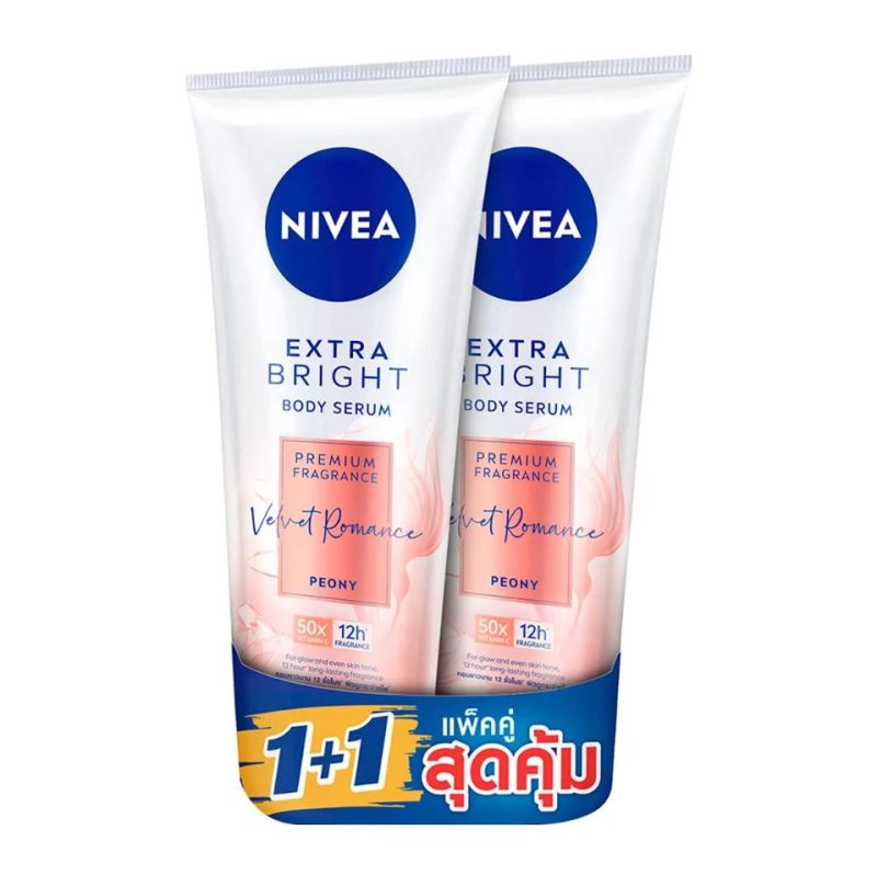 Nivea นีเวีย เอ็กซ์ตร้า ไบรท์ บอดี้ เซรั่ม พรีเมียม ฟราแกรนซ์ เวลเว็ท โรแมนซ์ พีโอนี 320 มล. แพ็คคู่ - Image 2