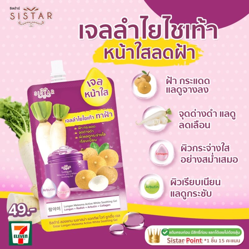 Sistar ซิสต้าร์ ลองแกน เมลาสม่า แอคทีฟ ไวท์ ซูทติ้ง เจล 40 กรัม - Image 2