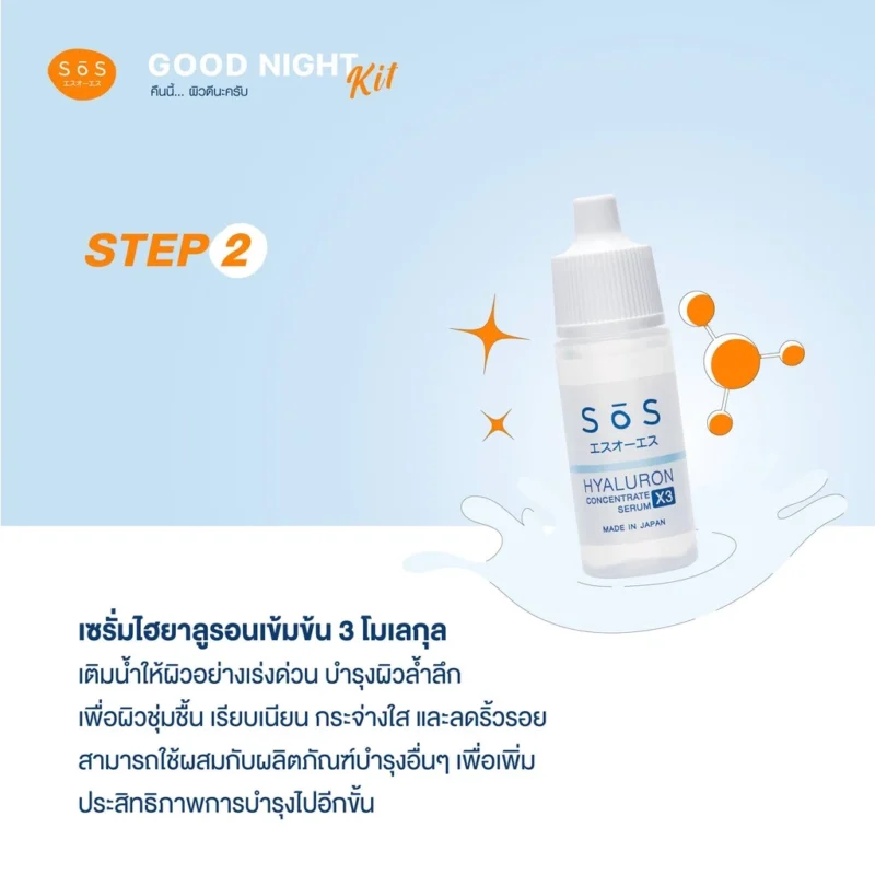 SOS ไฮยาลูรอน เอ๊กซ์ 3 คอนเซ็นเทรท เซรั่ม 10 มล. หน้าใส ชุ่มชื้น - Image 3