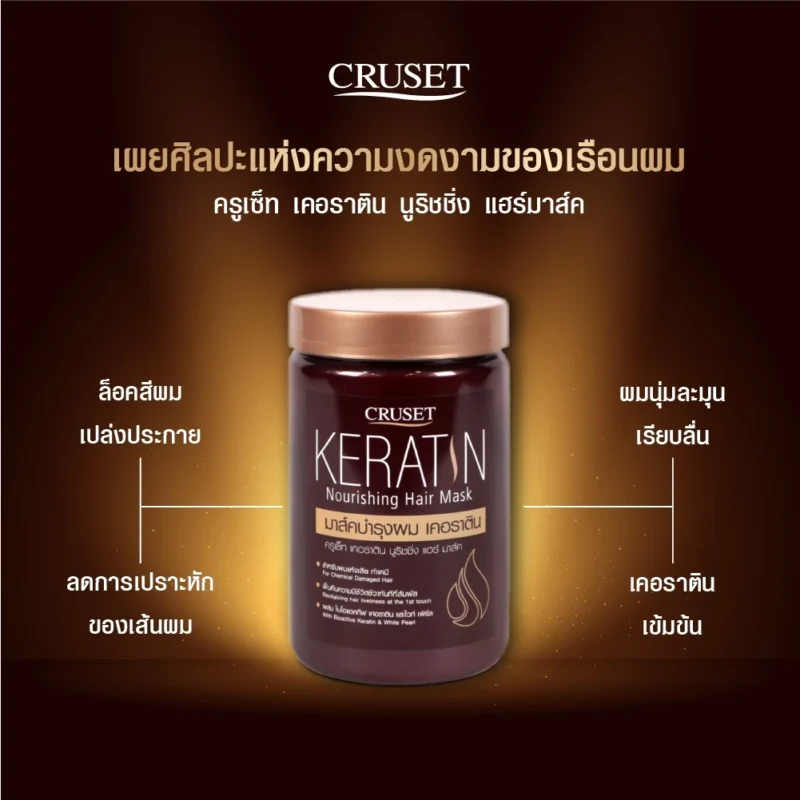 Cruset ครูเซ็ท เคอราติน นูริชชิ่ง/คูลลิ่ง แฮร์มาส์ ทรีทเม้นต์บำรุงผม - Image 5