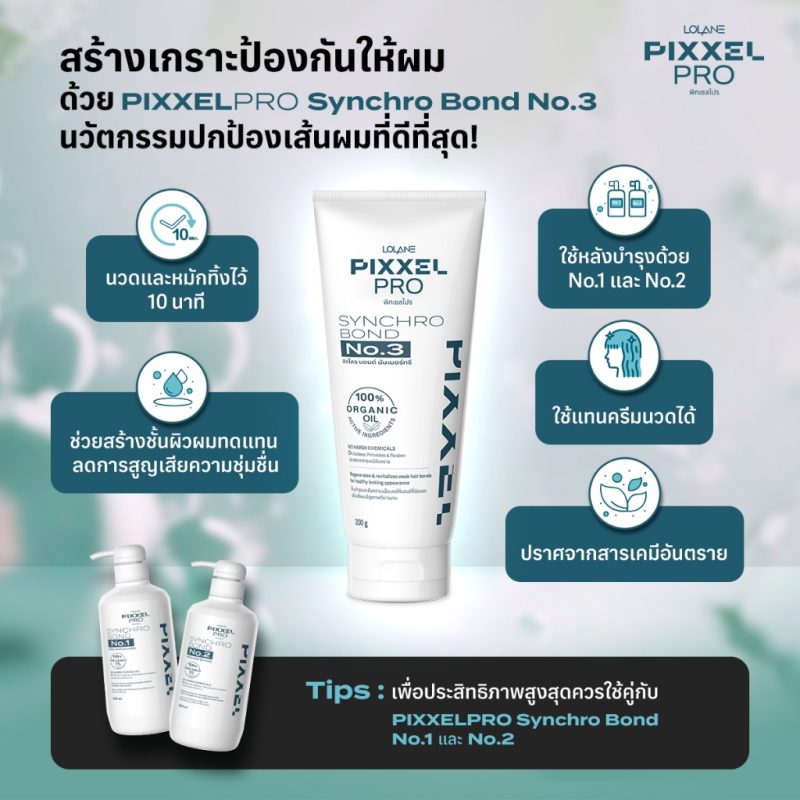Lolane Pixxel Pro โลแลน พิกเซลโปร ซิงโคร บอนด์ นัมเบอร์ทรี 200 กรัม ฟื้นบำรุงเส้นผม - Image 2
