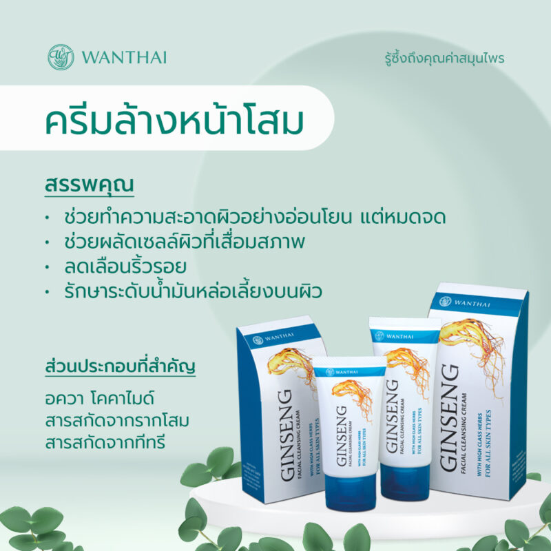 Wanthai ว่านไทย ครีมล้างหน้าโสม 40 มล. ทำความสะอาดผิว ลดเรือนริ้วรอย ผลัดเซลล์ผิวที่เสื่อมสภาพ - Image 3