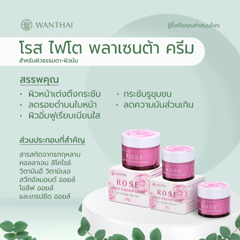 Wanthai ว่านไทย  โรสไฟโต พลาเซนต้าครีม 15 กรัม/ 50 กรัม อิ่มฟูเรียบเนียนใส ลดริ้วรอย กระ ฝ้า กระ - Image 3
