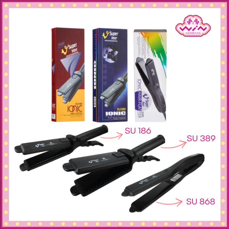 Super V เครื่องหนีบผมไฟฟ้า ตัวเครื่องสีดำ รุ่น SU186 / SU389 / SU868 จัดแต่งทรงผมตรงหรือหนีบม้วนลอน
