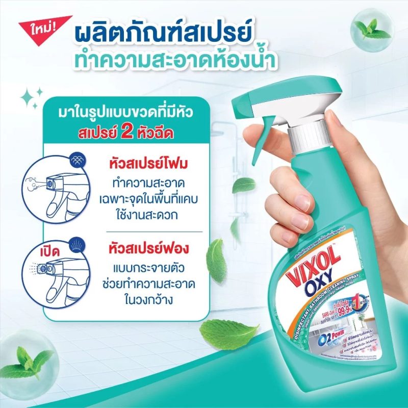 VIXOL วิกซอล ออกซี่ สเปรย์มิ้นท์ ทำความสะอาดและฆ่าเชื้อโรคห้องน้ำและสุขภัณฑ์ 500 มล. - Image 2