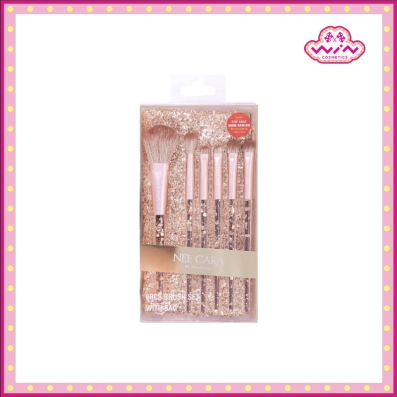 Nee Cara นีคาร่า บี คัลเลอร์ฟูล แปรงแต่งหน้า 6 ชิ้น พร้อมกระเป๋า สีทอง